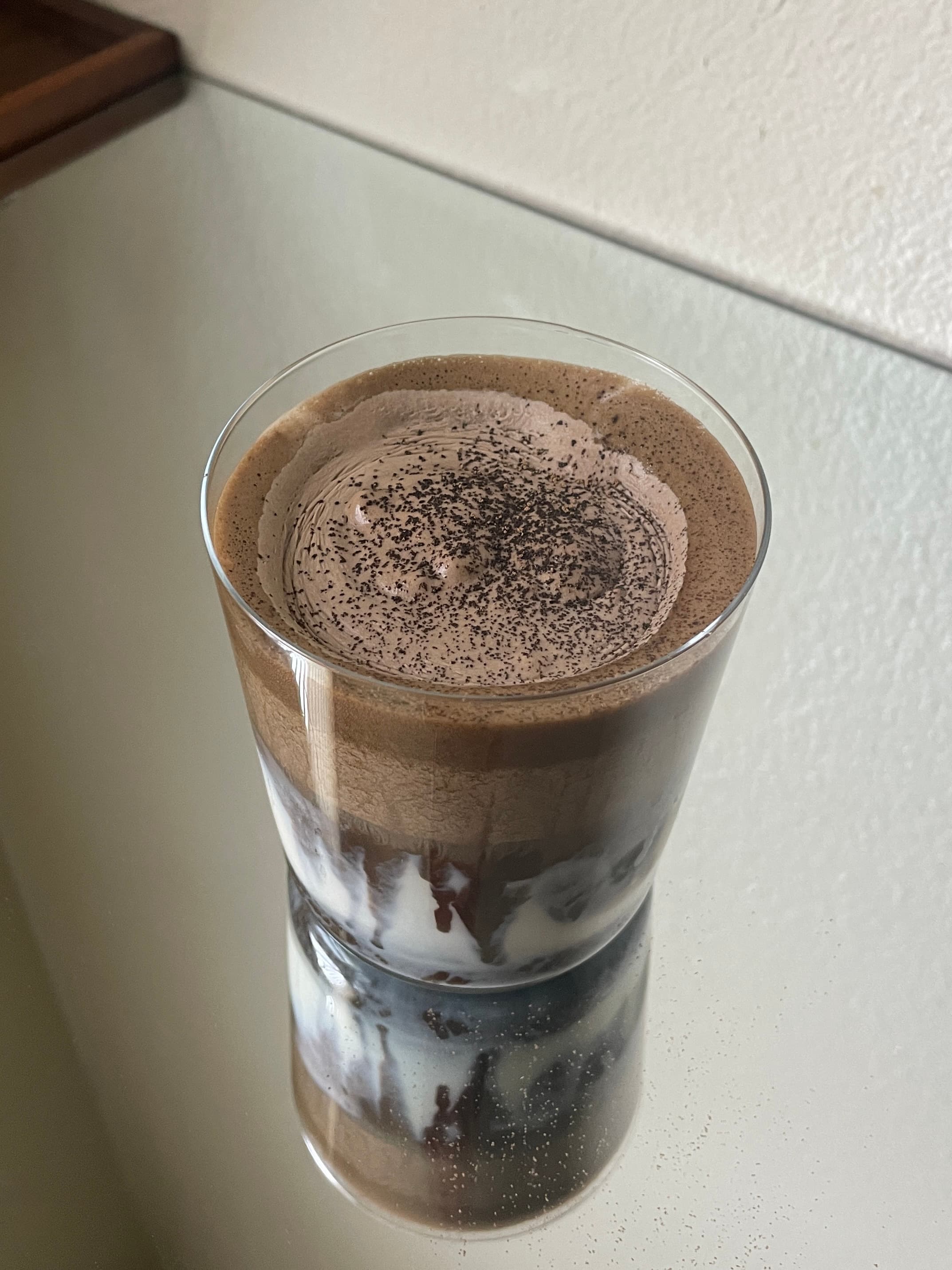 Double Hojicha — Version 2: 4g hojicha, 30g hot water, 85g soy milk; cream ~40g heavy cream, 2g hojicha, 6g agave on Instagram